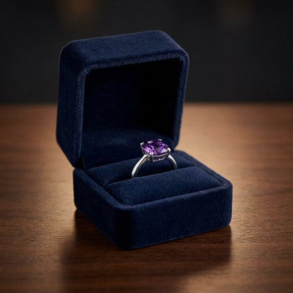 Amethyst And Diamond Solitaire Ring In 14k White Gold — gift presentation