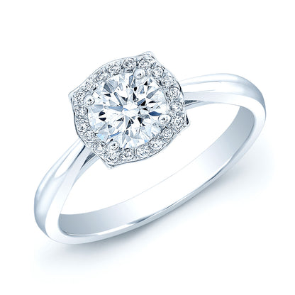 Diamond Pinched Corner Halo Engagement Ring in 14K White Gold | Carl K. Gumpert