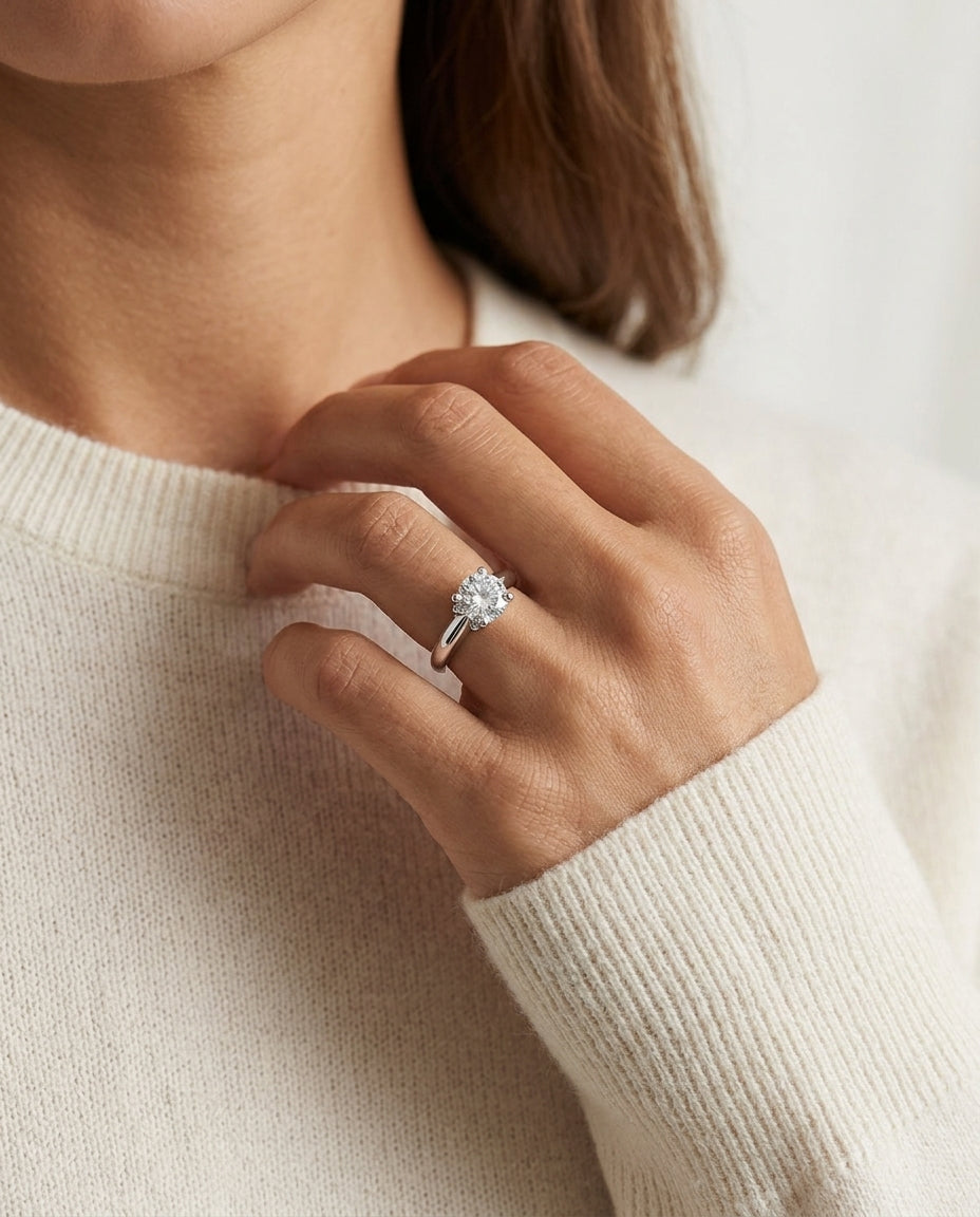 Diamond Engagement Solitaire Ring In 14k White Gold (0.85 Ct.tw.) — editorial close-up