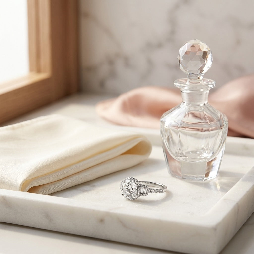 Diamond Halo Step Engagement Ring In 14k White Gold With CZ Center — marble silk