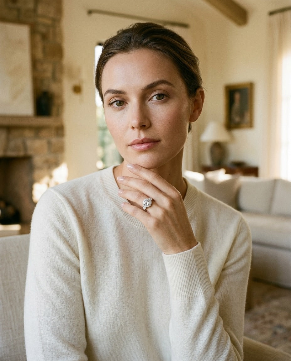 Diamond Halo Step Engagement Ring In 14k White Gold With CZ Center — portrait full