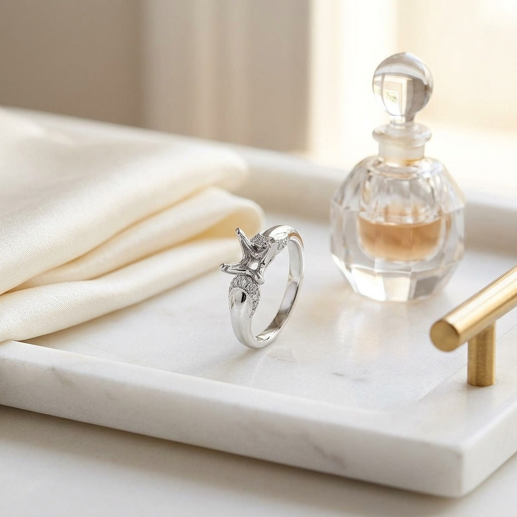 Engagement Semi Mount Ring in 14k White Gold (1/4 Ct.tw.) — marble silk