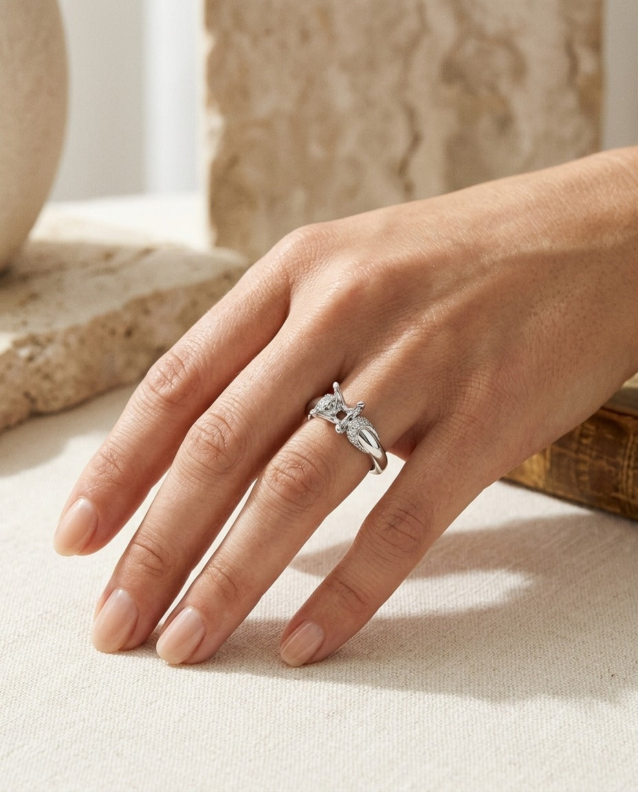 Engagement Semi Mount Ring in 14k White Gold (1/4 Ct.tw.) — portrait close