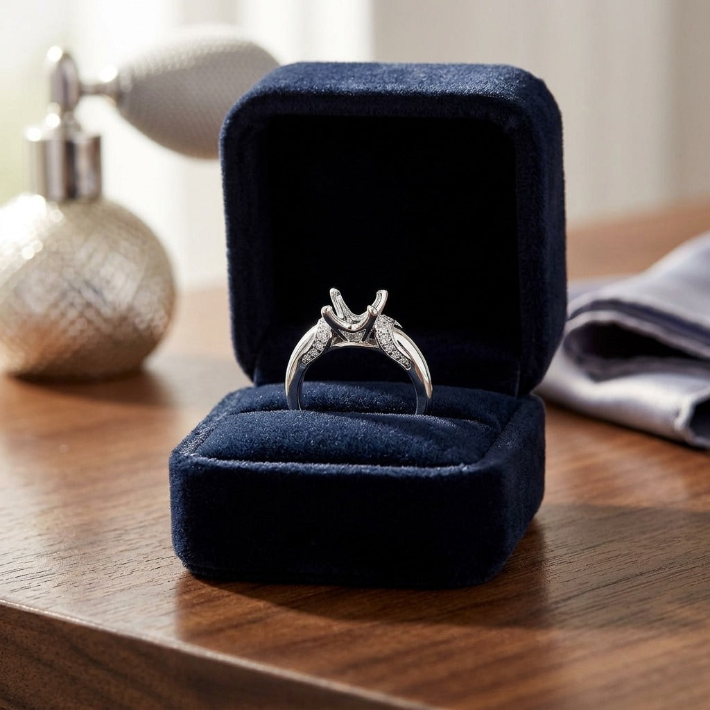 Engagement Semi Mount Ring in 14k White Gold (1/4 Ct.tw.) — velvet box
