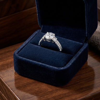 Diamond Round Center With Baguette Shoulders Ring In 14k White Gold — gift presentation