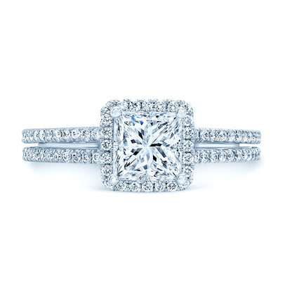 Diamond Princess Halo Wedding Set In 14k White Gold 0.70ct Ctr