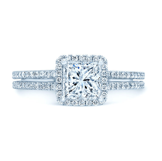 Diamond Princess Halo Wedding Set In 14k White Gold 0.70ct Ctr