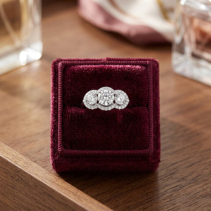 3 Stone Halo Ring in 14k White Gold (3/4 Ct.tw.) — velvet box