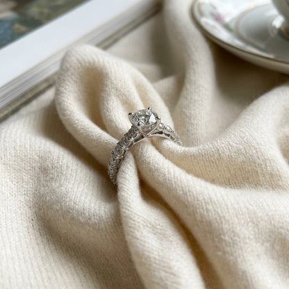 Diamond Frech Pave Engagement Ring in 14k White Gold 3/4ctw Semi Mtg — textile flat lay