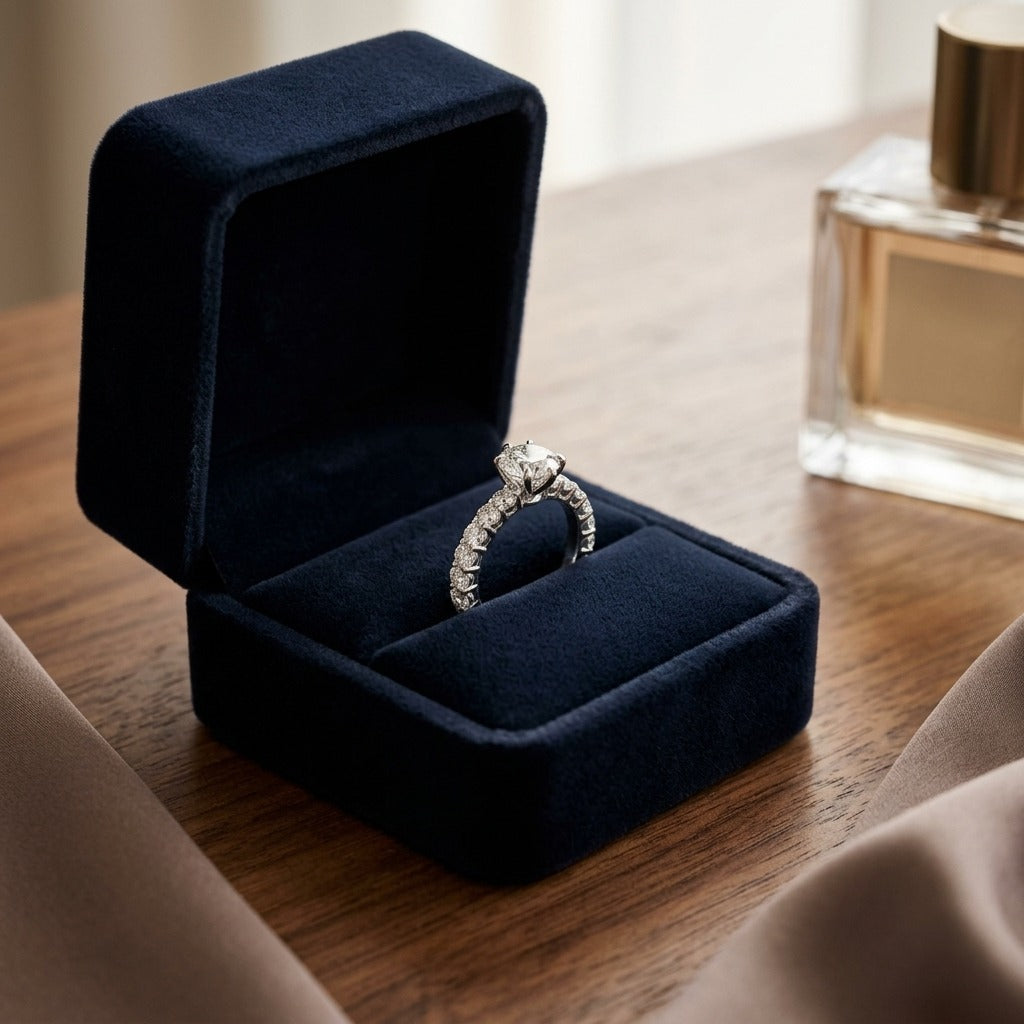 Diamond Frech Pave Engagement Ring in 14k White Gold 3/4ctw Semi Mtg — velvet box