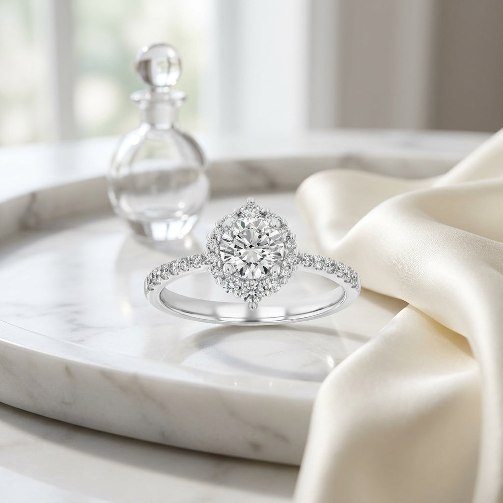 Pointed Halo Diamond Engagement Ring in 14k White Gold 1-1/5ctw — atelier still life