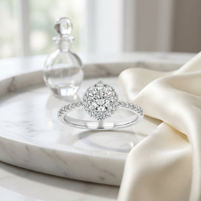 Pointed Halo Diamond Engagement Ring in 14k White Gold 1-1/5ctw — atelier still life