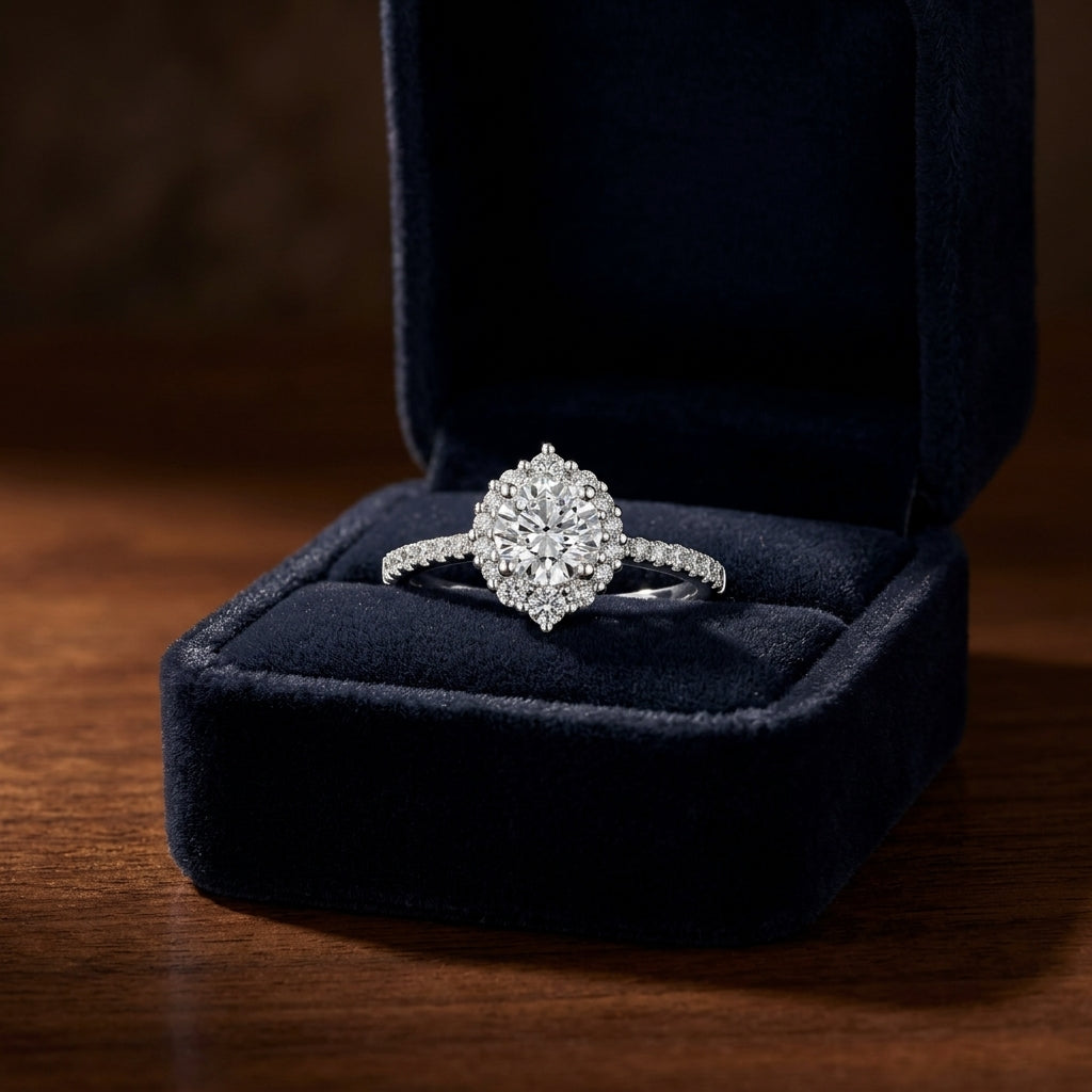 Pointed Halo Diamond Engagement Ring in 14k White Gold 1-1/5ctw — gift presentation