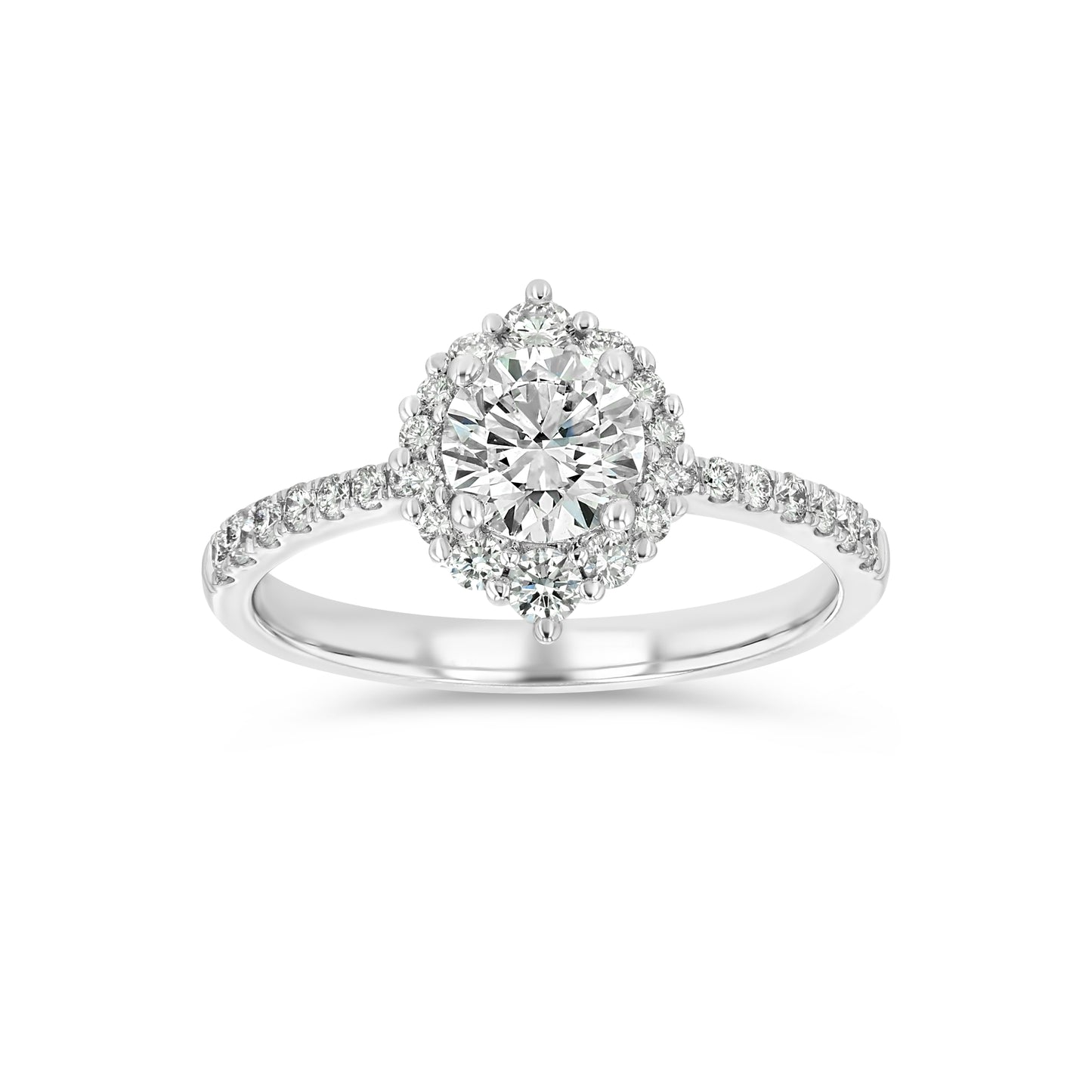 Pointed Halo Diamond Engagement Ring in 14k White Gold 1-1/5ctw