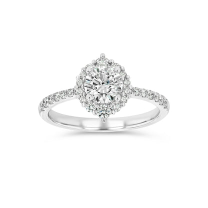Pointed Halo Diamond Engagement Ring in 14k White Gold 1-1/5ctw