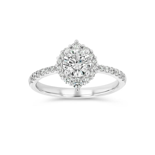 Pointed Halo Diamond Engagement Ring in 14k White Gold 1-1/5ctw