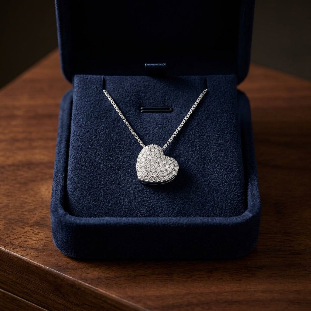 14k White Gold 0.40ctw Diamond Pave Heart Pendant — gift presentation