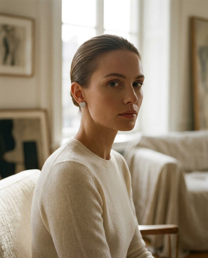 Diamond Heart Stud Earrings — portrait full