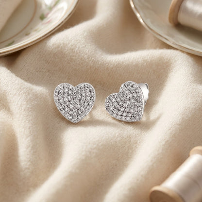 Diamond Heart Stud Earrings — textile flat lay