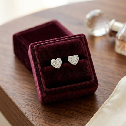 Diamond Heart Stud Earrings — velvet box