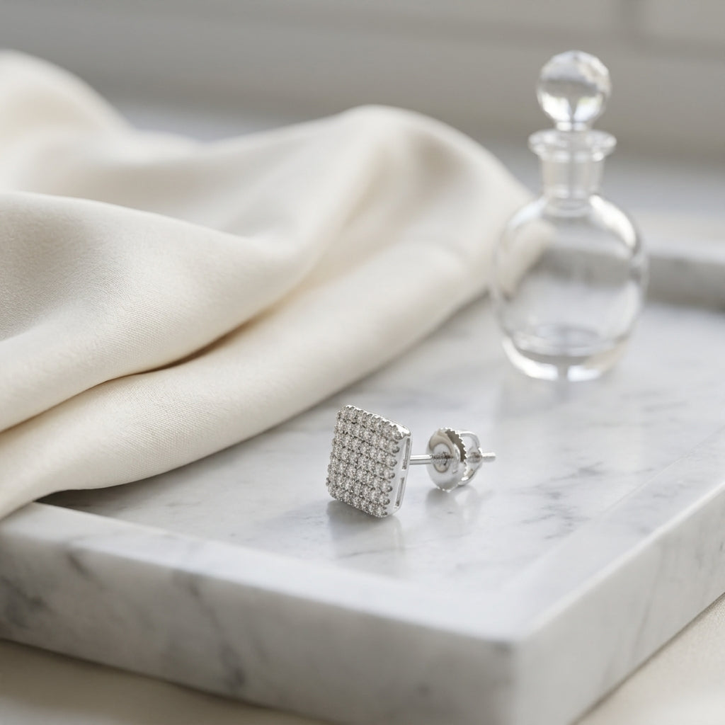14k White Gold 0.70 Ctw Square Stud Earrings — atelier still life