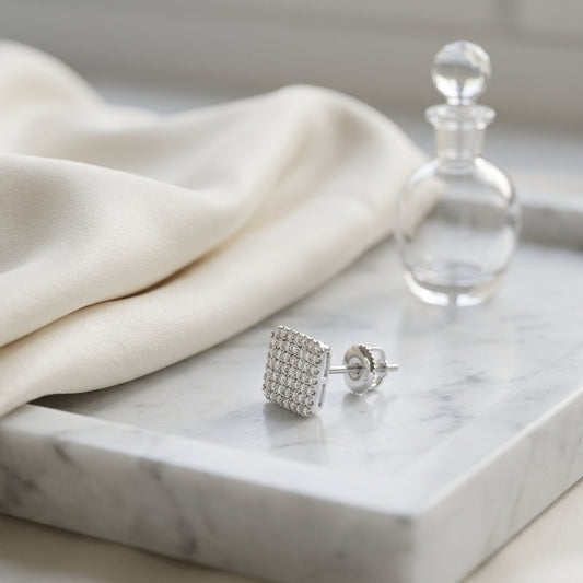 14k White Gold 0.70 Ctw Square Stud Earrings — atelier still life