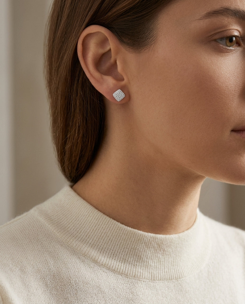 14k White Gold 0.70 Ctw Square Stud Earrings — editorial close-up