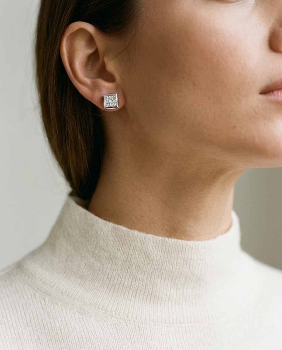 Princess Cut Diamond Earrings In 14k White Gold (1/4 Ct.tw.) — editorial close-up
