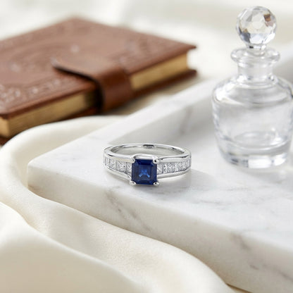 Sapphire And Diamond Channel Princess Ring In 14k White Gold (1.25ctw) — atelier still life