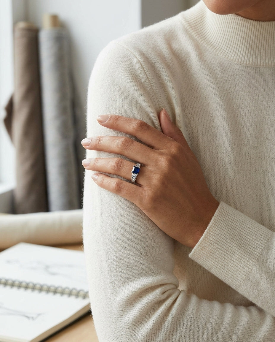 Sapphire And Diamond Channel Princess Ring In 14k White Gold (1.25ctw) — editorial close-up