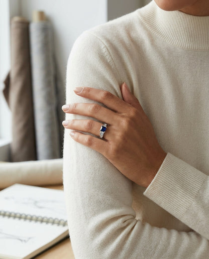 Sapphire And Diamond Channel Princess Ring In 14k White Gold (1.25ctw) — editorial close-up