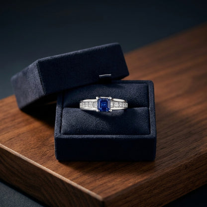 Sapphire And Diamond Channel Princess Ring In 14k White Gold (1.25ctw) — gift presentation