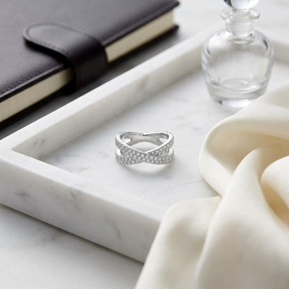 Diamond Pave Crossover Ring In 14k White Gold — atelier still life