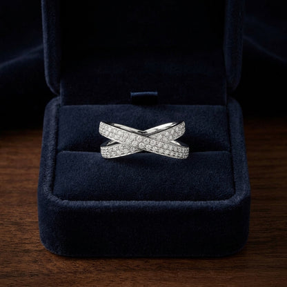 Diamond Pave Crossover Ring In 14k White Gold — gift presentation