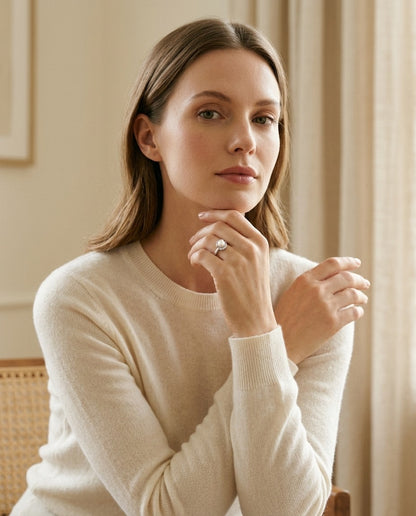 Akoya Pearl And Diamond Ring In 14k White Gold — portrait full
