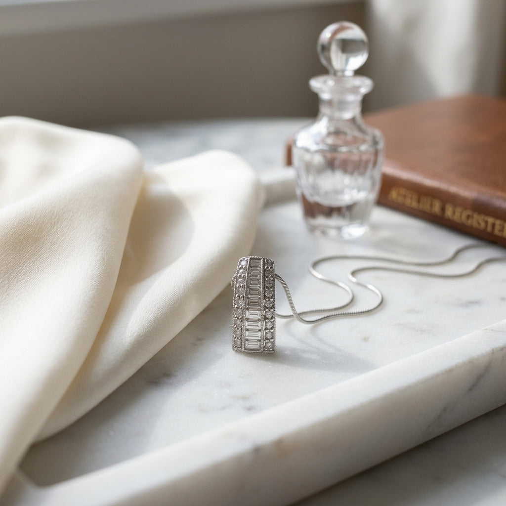 Diamond Channel Baguette Pendant In 14k White Gold (18-in Rolo Chain) — atelier still life