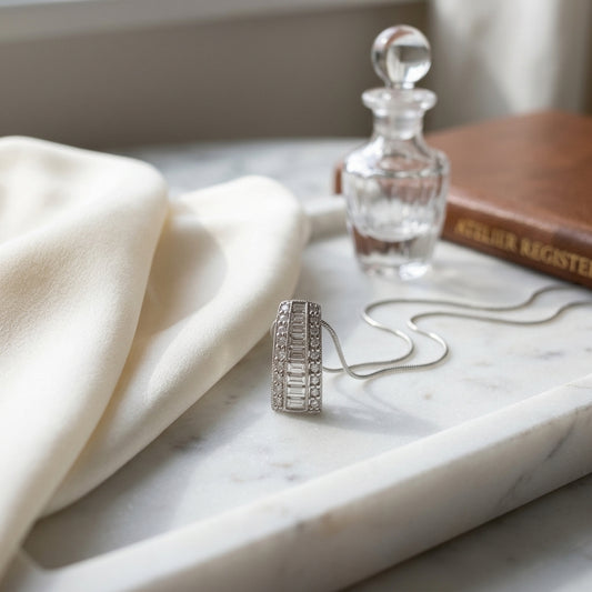 Diamond Channel Baguette Pendant In 14k White Gold (18-in Rolo Chain) — atelier still life