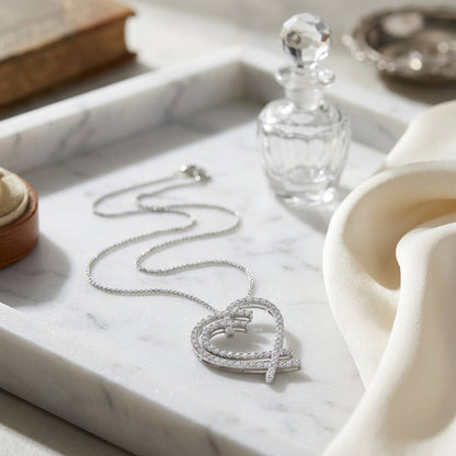 Diamond Double Heart Overlap Pendant In 14k White Gold — atelier still life