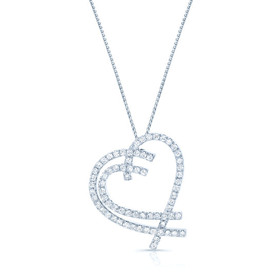 Diamond Double Heart Overlap Pendant In 14k White Gold