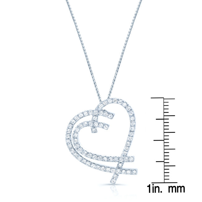 Diamond Double Heart Overlap Pendant In 14k White Gold