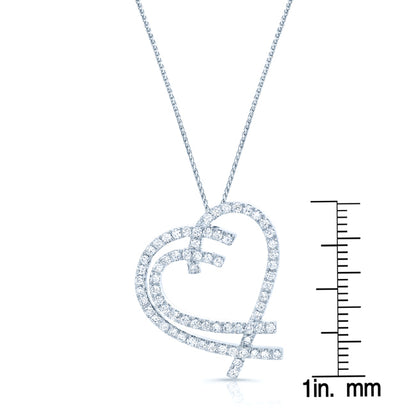 Diamond Double Heart Overlap Pendant In 14k White Gold