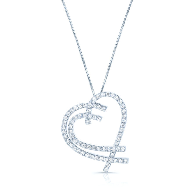 Diamond Double Heart Overlap Mini Pendant In 14k White Gold
