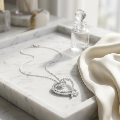 Diamond Double Heart Overlap Mini Pendant In 14k White Gold — atelier still life