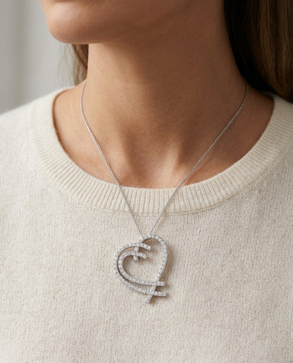 Diamond Double Heart Overlap Mini Pendant In 14k White Gold — editorial close-up