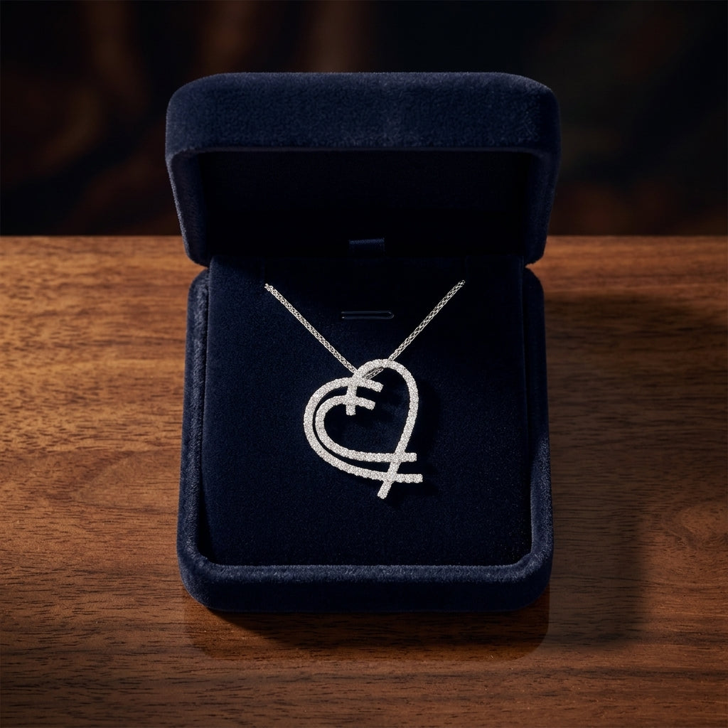 Diamond Double Heart Overlap Mini Pendant In 14k White Gold — gift presentation