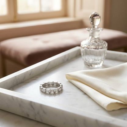Diamond Channel Eternity Band in 14k White Gold — marble silk