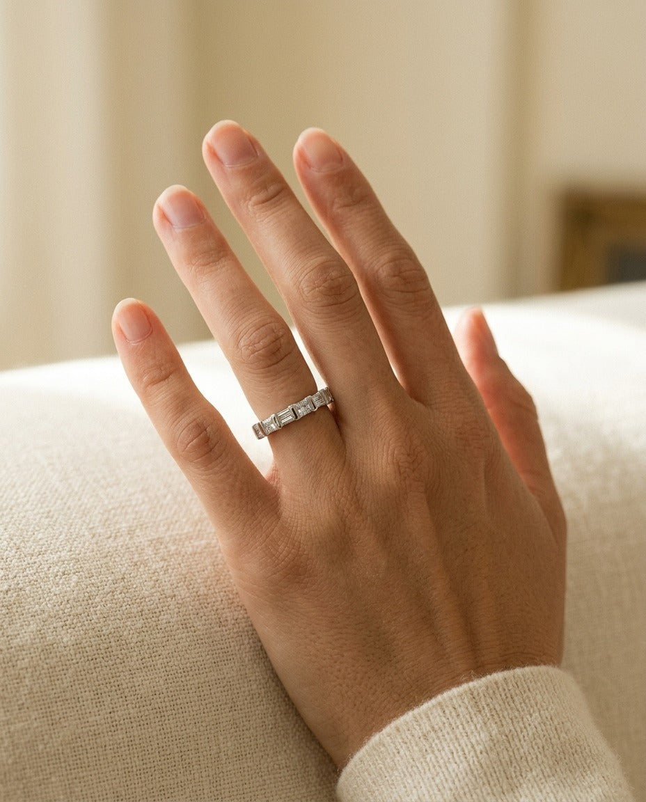 Diamond Channel Eternity Band in 14k White Gold — portrait close