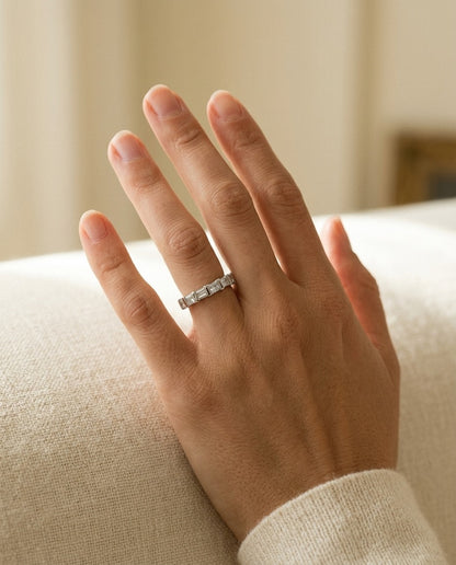 Diamond Channel Eternity Band in 14k White Gold — portrait close