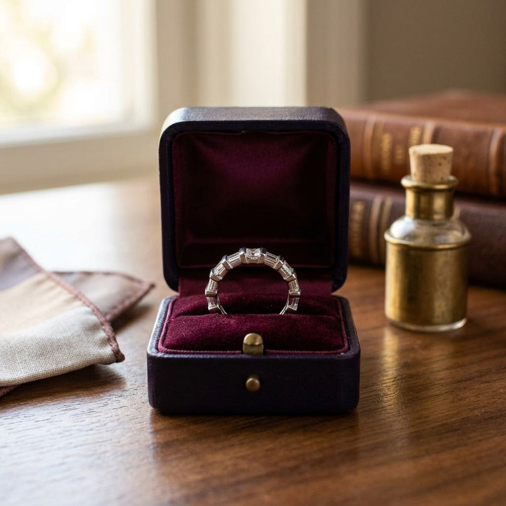 Diamond Channel Eternity Band in 14k White Gold — velvet box