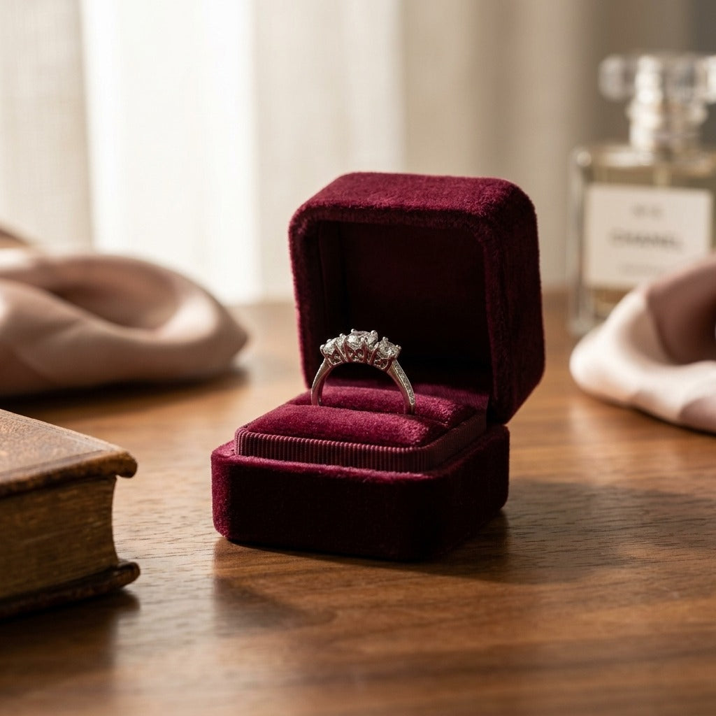 Diamond Three Stone Ring In 14k White Gold 1 Ctw — velvet box